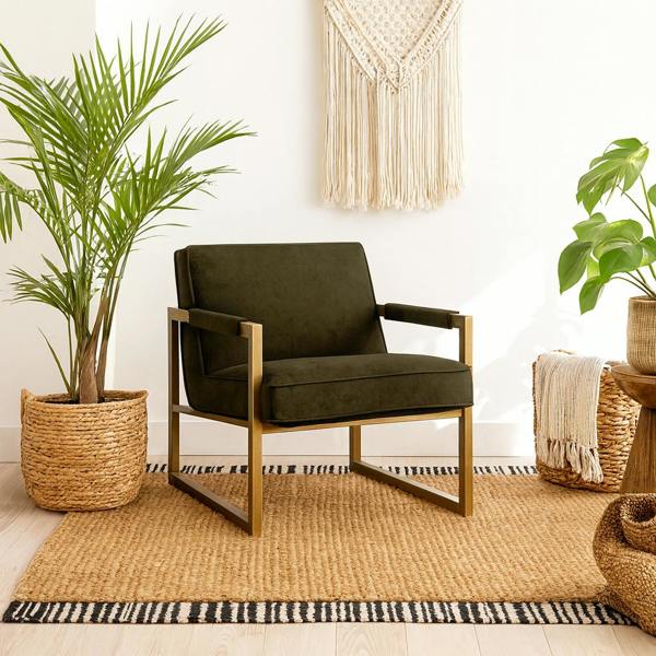 Wyld Haus Firenze Olive Velvet and Bronze Armchair
