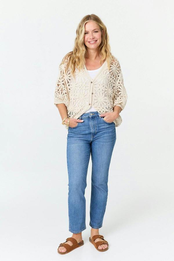 Beige | Floral Crochet Mesh Textured Cardigan