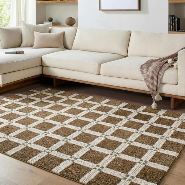 Livabliss La Luna-Modern Brown Off-White, Grey Green Graphic Rug