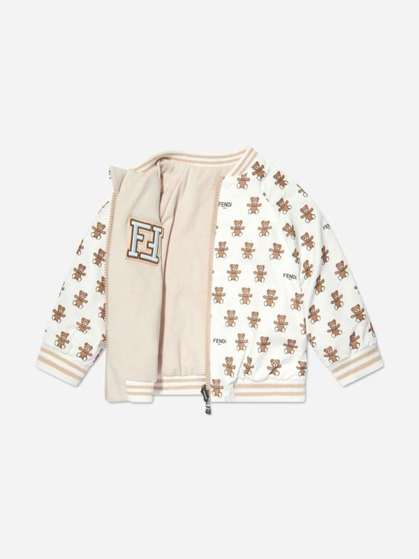 Fendi Kids Fendi Baby Reversible Bear Zip Up in White