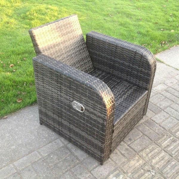 Fimous Dark Grey Mix PE Wicker Rattan Garden Furniture Set Sofa Set Reclining Adjustable Chair 6 Seater Oblong Coffee Table