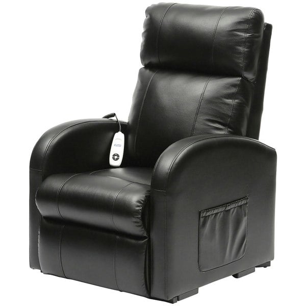 Single Motor Rise and Recline Lounge Chair - Black PU Leather Material Loops