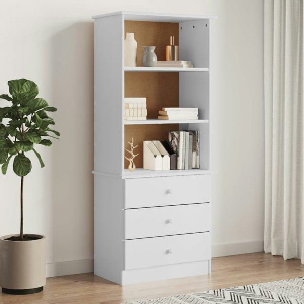 Berkfield Bookcase with Drawers ALTA White 60x35x142 cm Solid Wood Pine