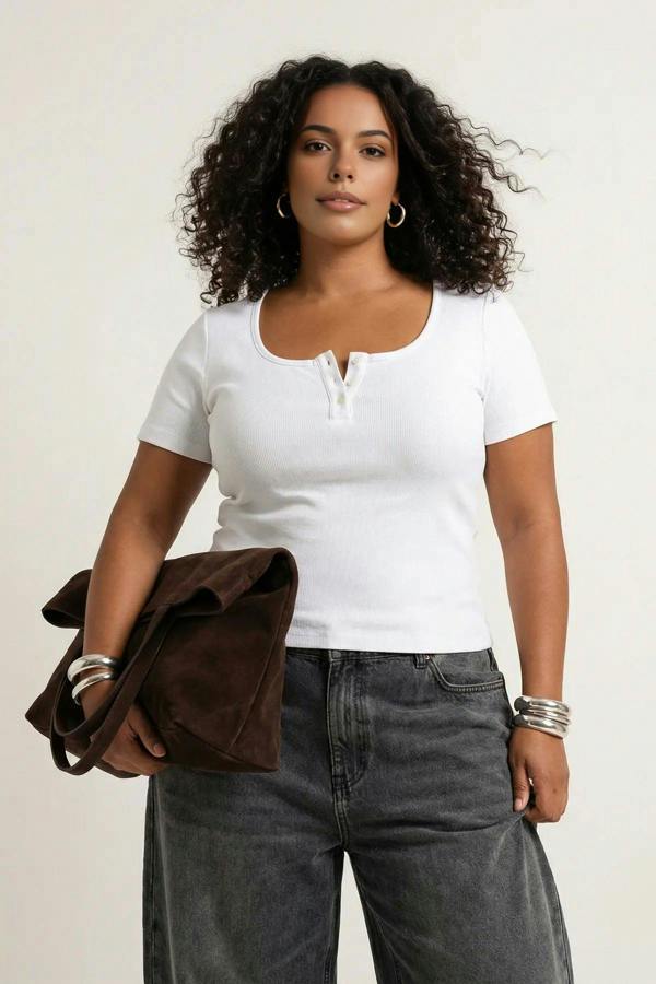 WOVCOR Pool Neck Fitted Knitted Plus Size Blouse