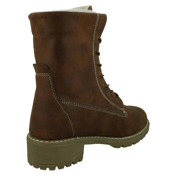 Spot On Ladies Spot On Mid Heel Lace Up Fleece Lined Calf Boots F51217
