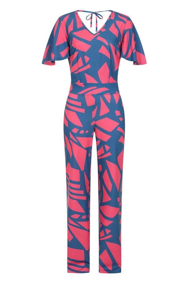 HotSquash Straight Leg Jumpsuit with V-neck and Flare Sleeves