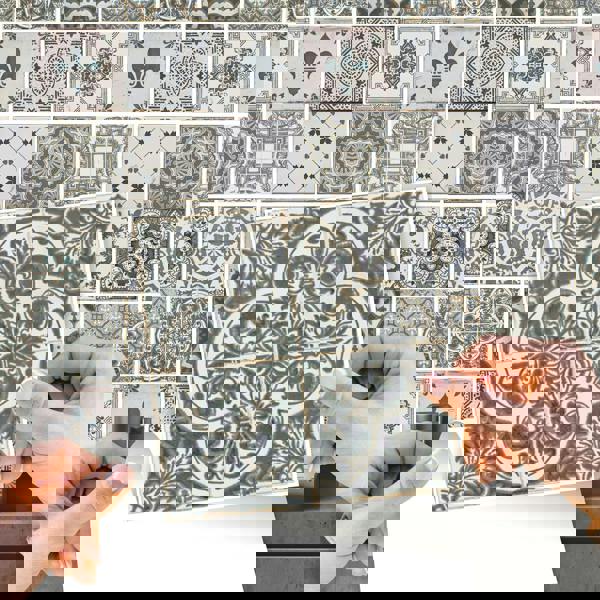 WT1586 - Vintage Blue Wall Tile Sticker Set - 15 x 15 cm (6 x 6 in) - 24 pcs