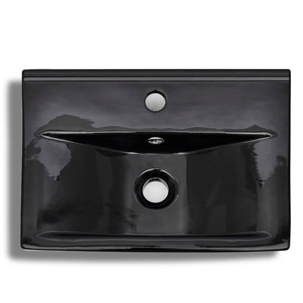 Berkfield Ceramic Bathroom Sink Basin Faucet/Overflow Hole Black Rectangular