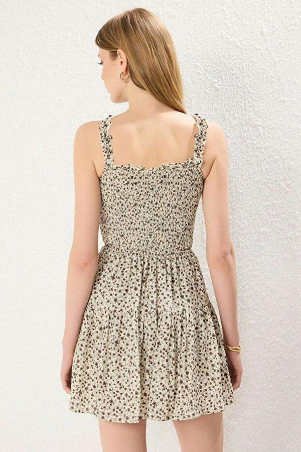 WOVCOR Floral Patterned Viscose Woven Playsuit with Gipe Detail