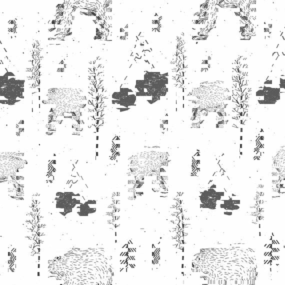 Monochrome bear and mountains, children's bedroom and nursery decor, black and white. Big Little Bedrooms. Free Shipping. 