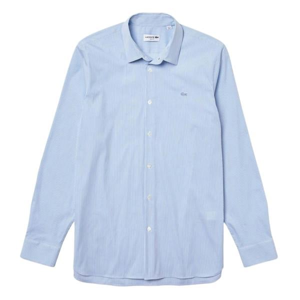 Lacoste Mens Striped Poplin Stretch Slim Shirt - Light Blue