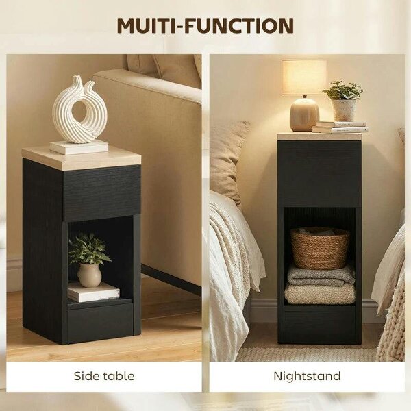 Set of Two Modern Storage Bedside Tables - Black