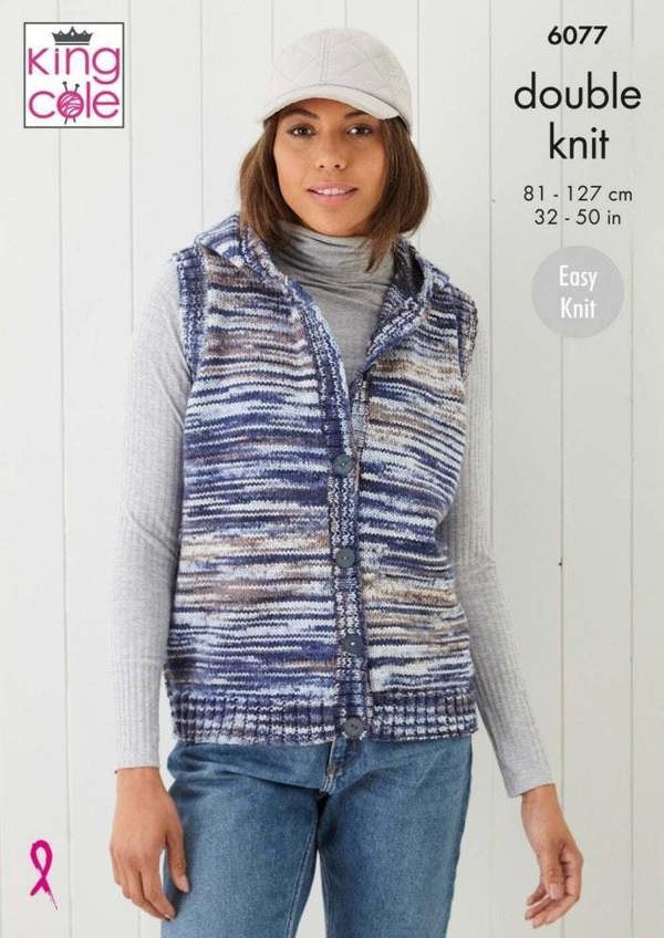 King Cole Camouflage DK Knitting Pattern 6077, Waistcoats for Women, 32 - 50 Inches - Easy