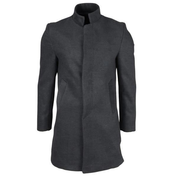 Infinity Leather Men's Grey Stand Collar Wool Blend Overcoat
