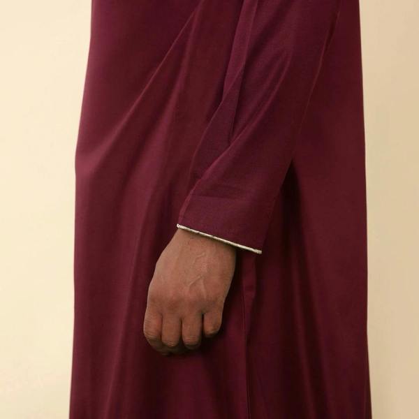 TT-003 - Men's Wine Emirati Omani Tassel Embroidery Thobe - Thobez - 5