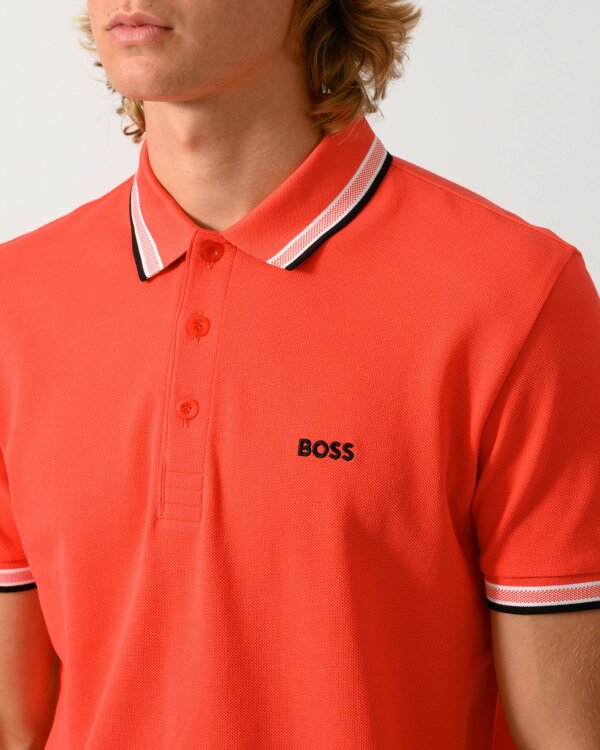 BOSS Green Paddy Mens Cotton-Piqué Polo Shirt with Contrast Logo - Bright Red 620