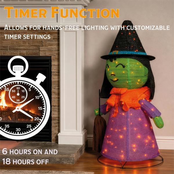 Fxlab Orange LED Foldable Witch Outdoor Halloween Decoration