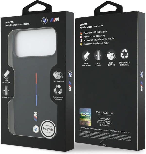 BMW M Series Silicone Tricolor Line Case with MagSafe for iPhone 17 Pro Max 6.9" Black - BMHMP17X25SITMIK