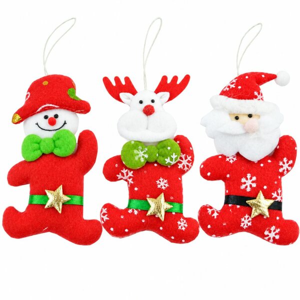 Shatchi 3-Pack Multicolour Handmade Soft Teddy Christmas Hanging Decorations for Tree and Home