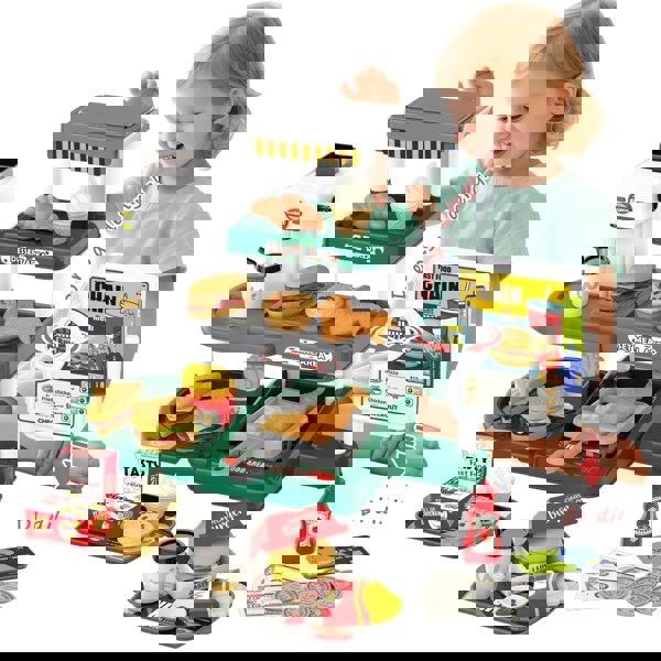 deAO Toys Fast Food Toy Playset for Kids – Interactive Pretend Play Shopping Set with Accessories