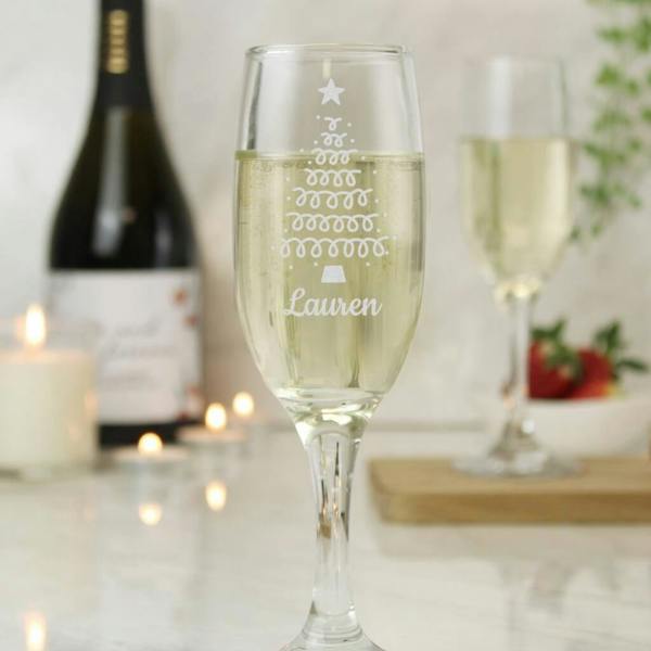Personalised Christmas Tree Glass Flute - alternative angle