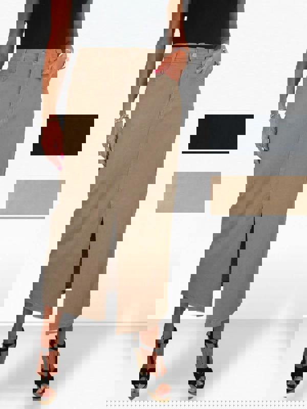 Paulo Due Women's Front Split Maxi Skirt Stretch Twill