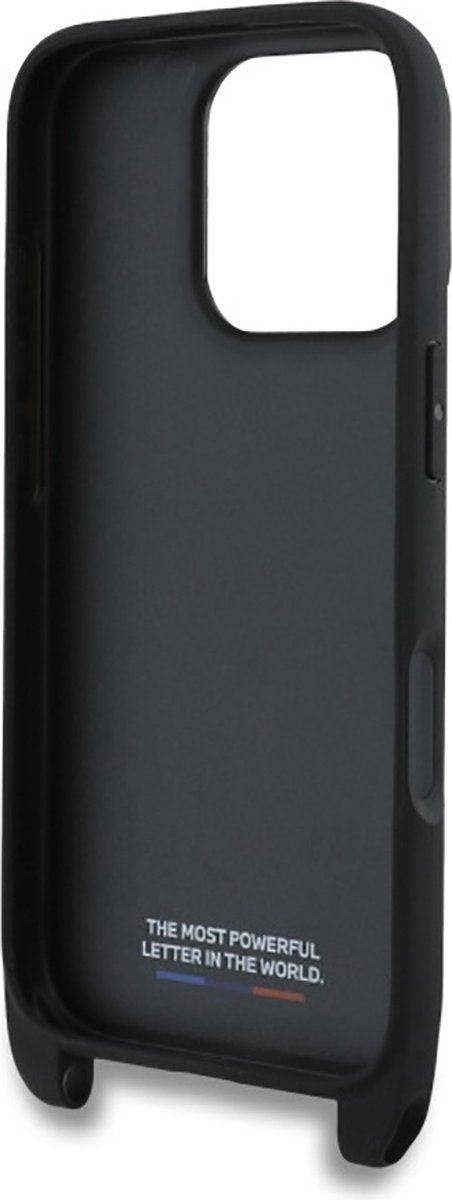 BMW M Series Carbon Tricolor Lines & Strap Case for iPhone 16 Pro 6.3" Black - BMHCP16L23PSVTK