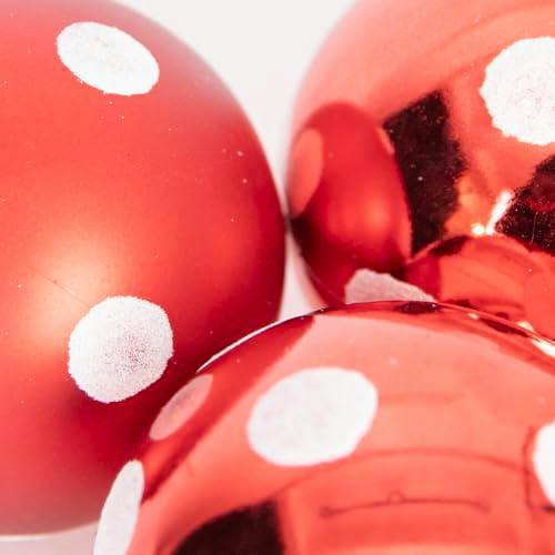 10cm Christmas Bauble Set, Shatterproof Red and White Polka Dot Tree Decorations, 3 or 6 Pack image 4