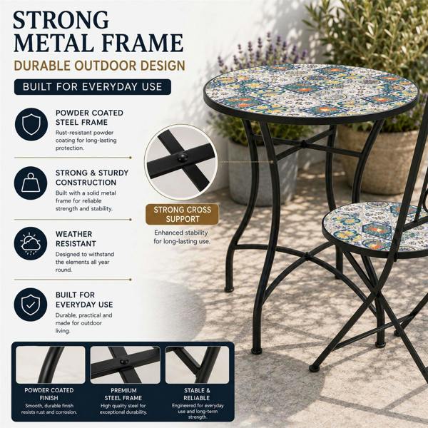 60cm Lisbon Mosaic Bistro Set image 6