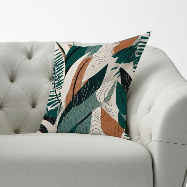 Warren Reed Autumn Tropical Leaves Green Brown Cushions