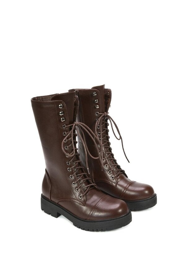 XY LONDON Mid-Calf Combat Heeled Ankle Boots