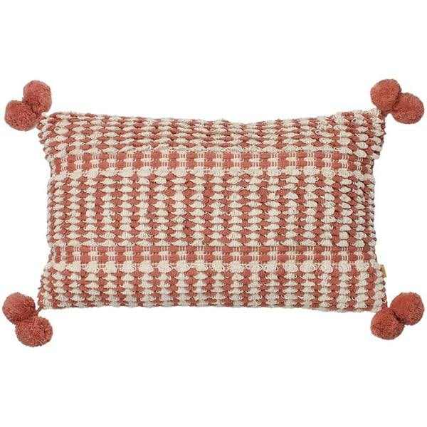 Furn Ayaan Pom Pom Cushion Cover - Brick Red/White - 
