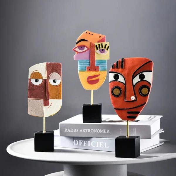 Nordic Style Abstract Face Art Sculptures – Modern Resin Figurines for Home Decor
