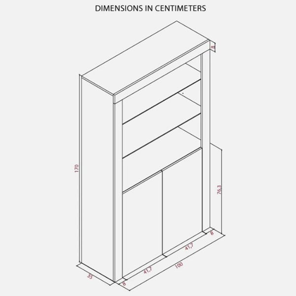 Mex Furniture Tall Display Cabinet 170cm Grey Gloss Doors – Free LED Lights