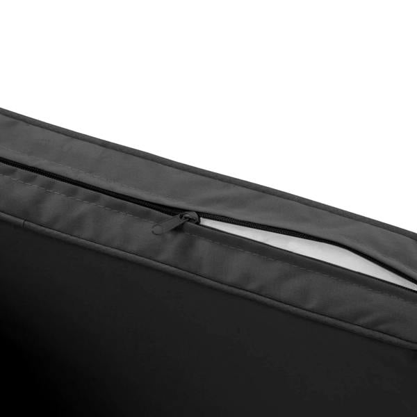 Black cushion cover zipper and stitched seam detail on padded fabric