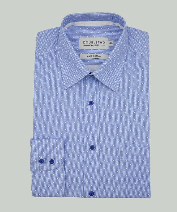 Blue Spot Print Cotton Long Sleeve Shirt