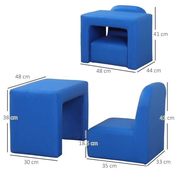 Blue toddler sofa chair and matching side seat with rounded edges