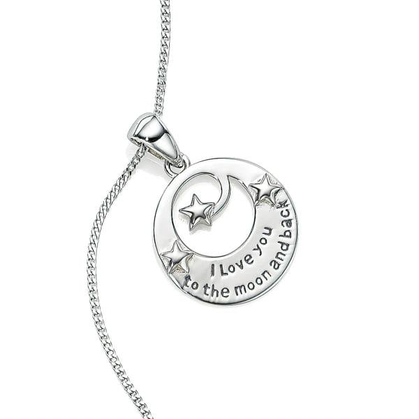 Pia Sterling Silver Engraved Pendant Necklace, Moon Message Pendant