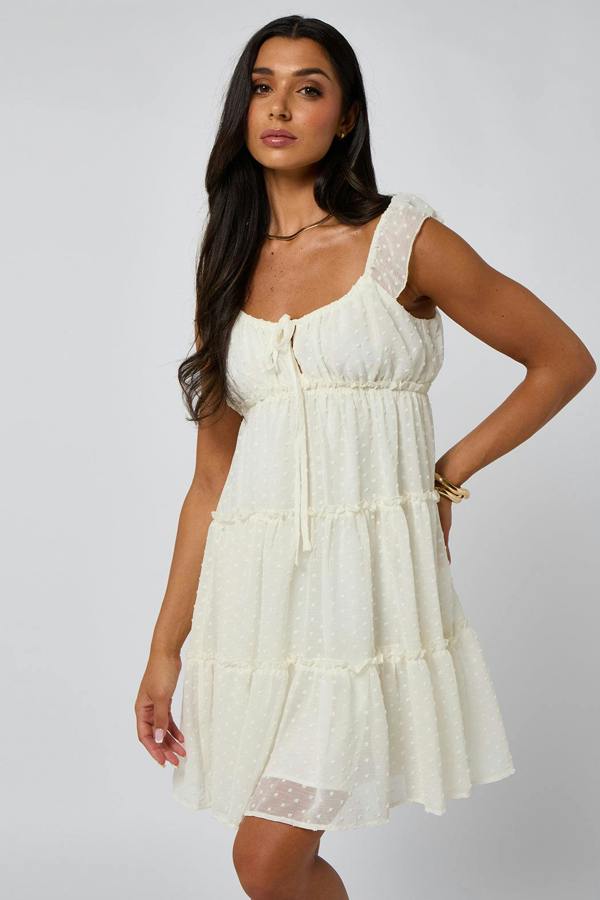 Urban Bliss Tiered Ruched Ruffles Mini Dress