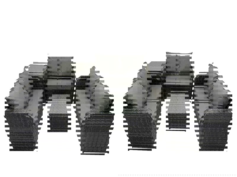 Fimous Rattan Garden Outdoor Furniture Set Love Sofa Square Coffee Table Set with Side Table Dark Grey Mixed