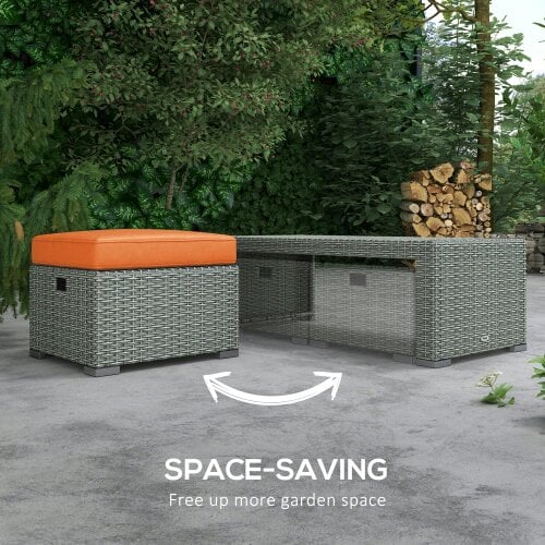 Wyld Haus Lerami Rattan Orange 7 Seater Outdoor Garden Furniture Set Sofa Reclining Armchairs and Footstool