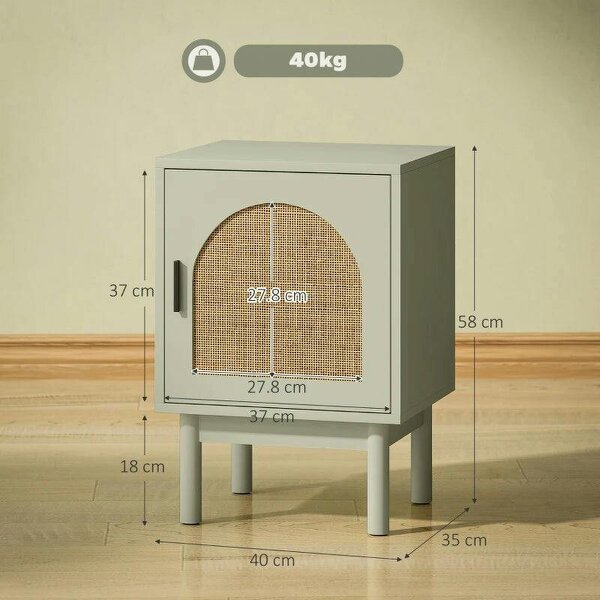 2-Piece Rattan Bedside Table for Bedroom - Light Green