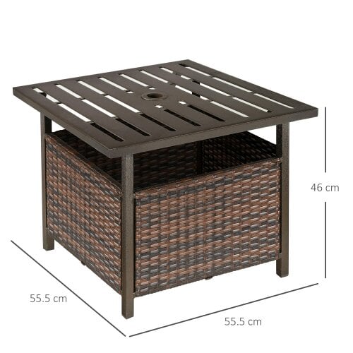 Wyld Haus Lalema Rattan Brown Square Outdoor Coffee Table With Umbrella Hole And Slatted Top