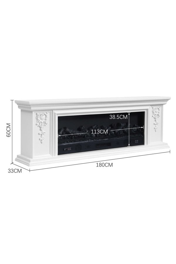 Living and Home Natural Resin Carved Craftsman TV Stand Electric Fireplace Adjustable Flame with Remote - Off White