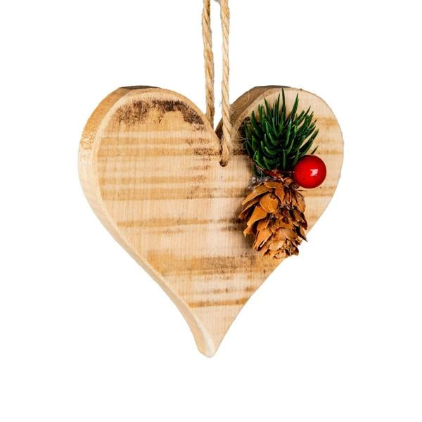 5cm Wooden Craft Heart Shape Hanging Christmas Decoration with String image 1