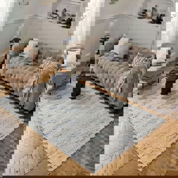 abstract rug, blue-cream colours, anti-allergic, and non-static properties