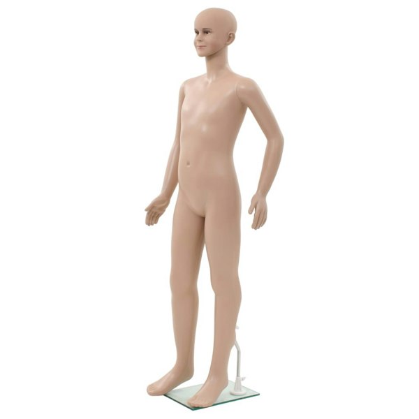 Berkfield Full Body Child Mannequin with Glass Base Beige 140 cm