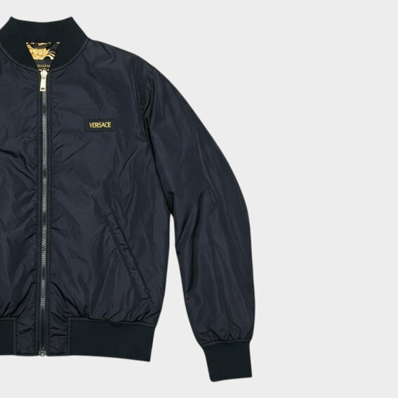 Versace Reversible Baroque Print Bomber Jacket Black Gold