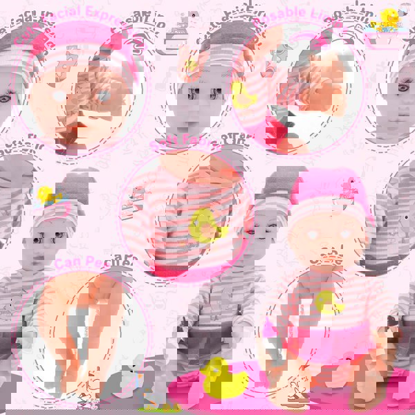 deAO Toys Baby Doll Bath Set with Accessories 11PCS Pretend Play Bathtub Toy Realistic Baby Doll, Bathrobe, Bathtub Role Play Set