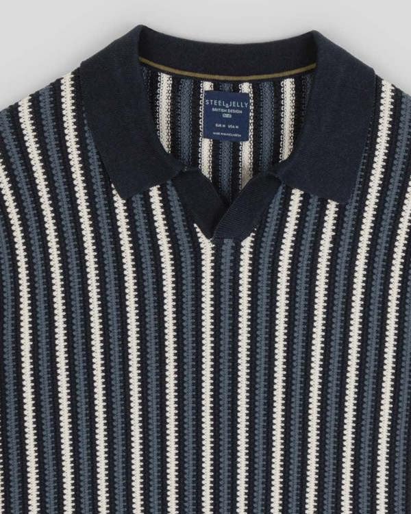 Steel & Jelly Pimlico - Knitted Stripe Trophy Neck Polo Shirt